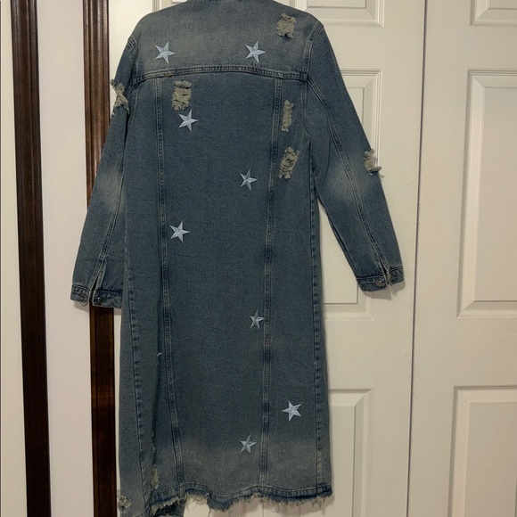 Denim Longline Jacket with Star Accents - Picture 3 of 6